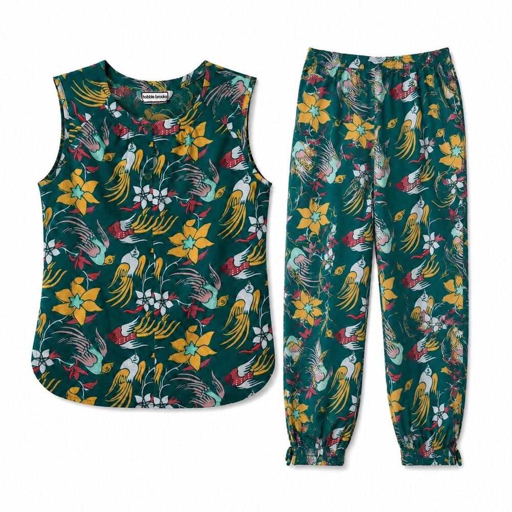 Vtg Bobbie Brooks Womens 9 10 Set Shirt Pants Tropical Beach Birds MEASUREMENTS